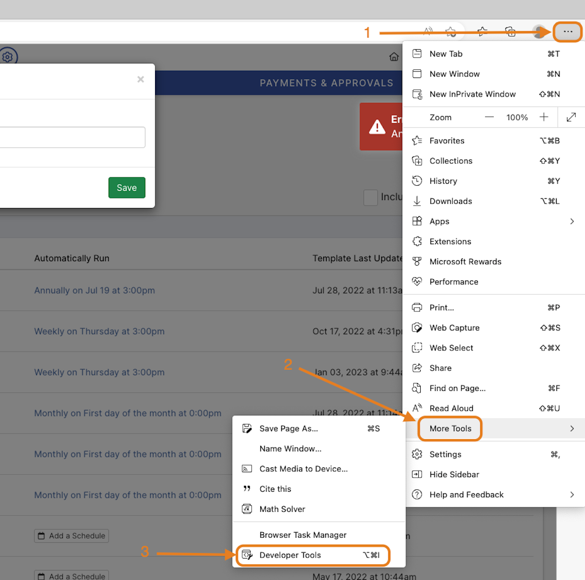 developer tools option