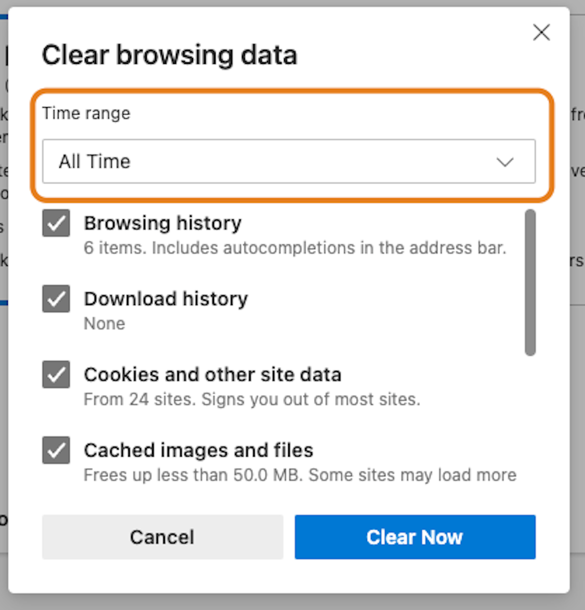 time range dropdown