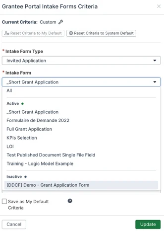 criteria modal