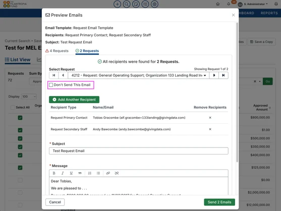 don't send this email checkbox