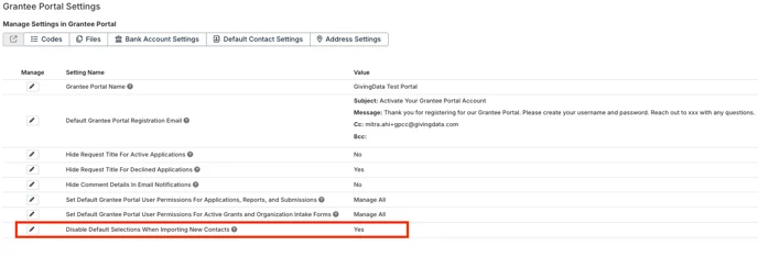 grantee portal settings