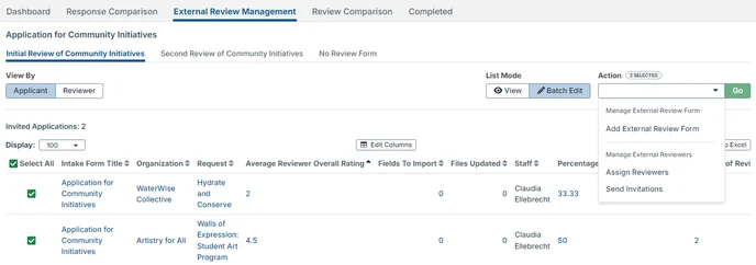 external review management tab