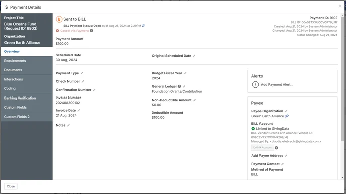 payment details
