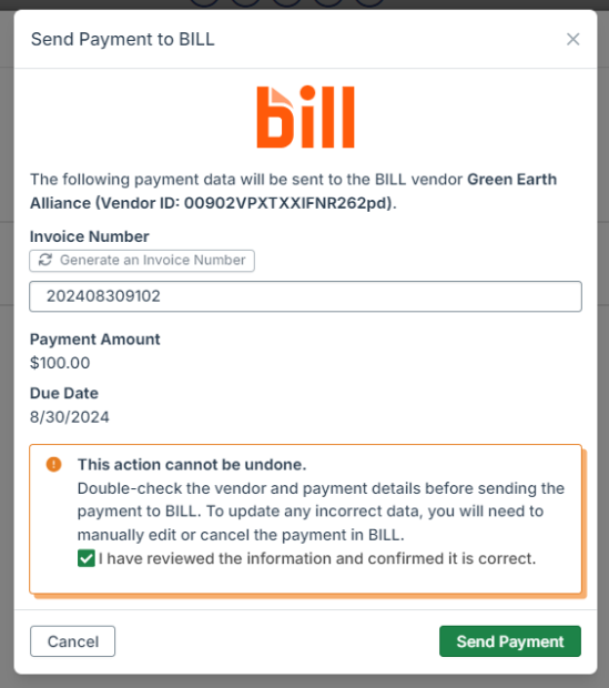 send payment to bill