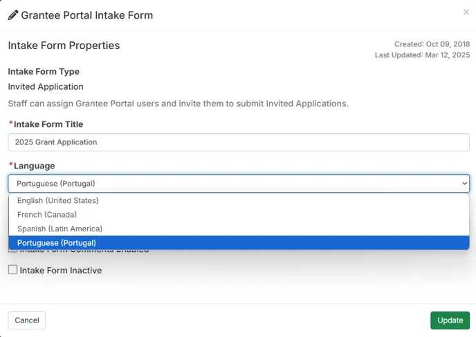 language dropdown