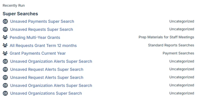 recently run searches