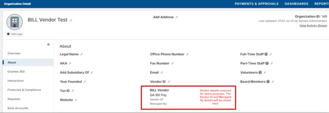 bill vendor details