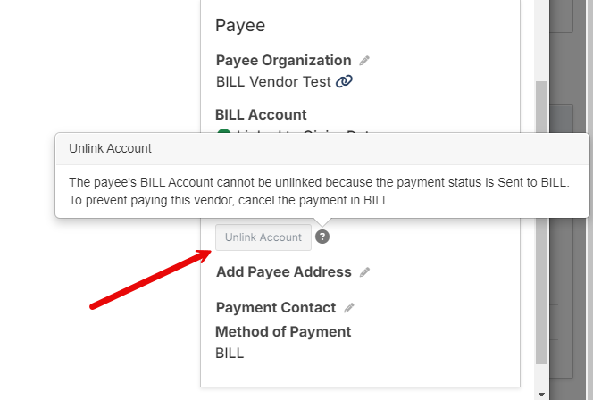 unlink account button