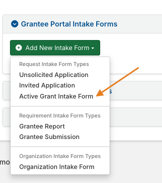 active grant intake form option