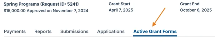 active grant forms tab
