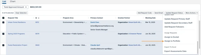assign to portfolio option
