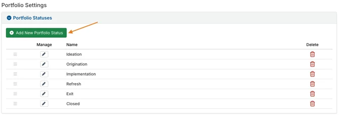 add new portfolio status button
