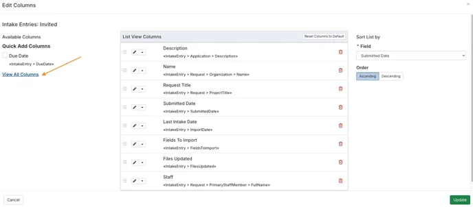 view all columns option