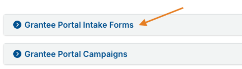 grantee portal intake forms dropdown
