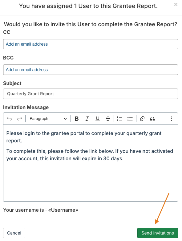 send invitations button