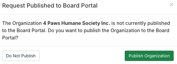 request published to board portal modal