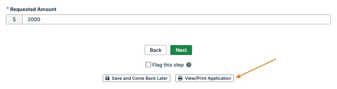 view/print application button