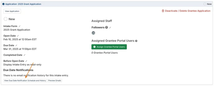 view due date notification schedule and history button