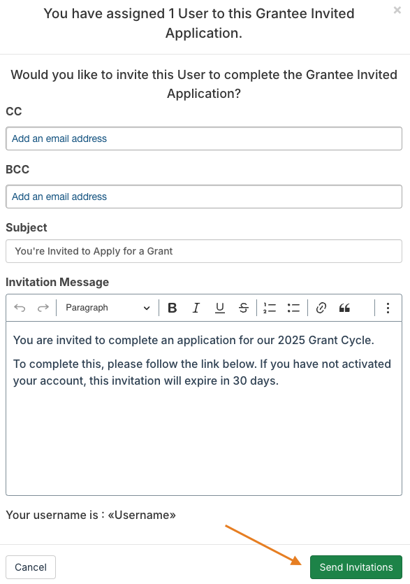 send invitations button