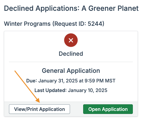 view/print application button