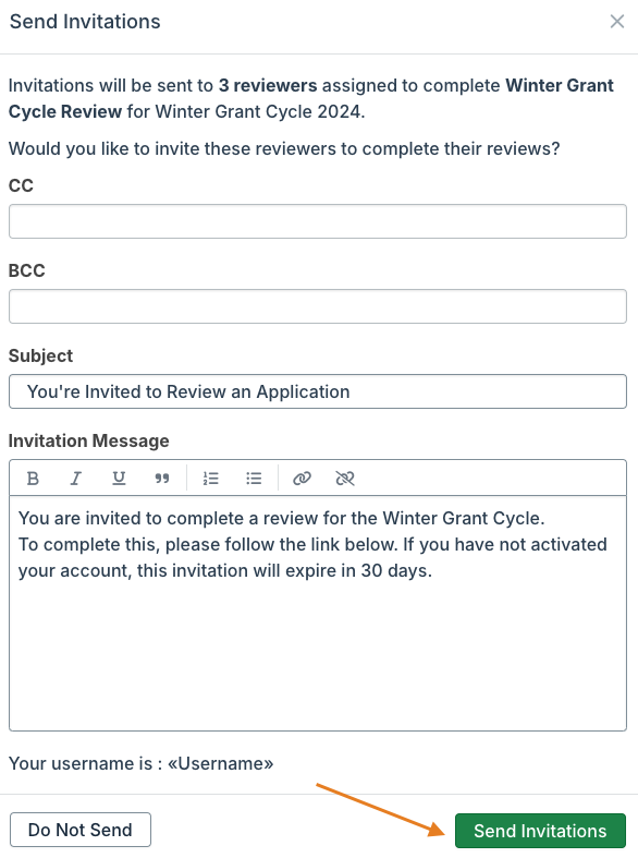 send invitations button