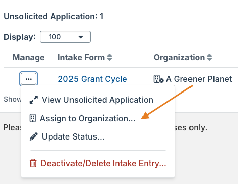 assign to organization option