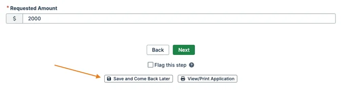 save and come back later button