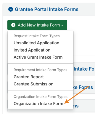 organization intake form option
