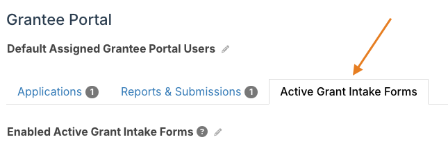 active grant intake forms tab