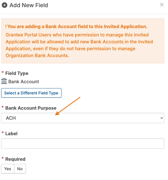 bank account purpose dropdown