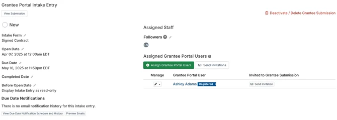 grantee portal intake entry