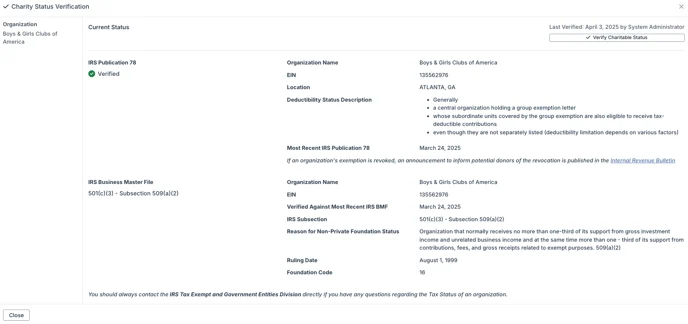 charity status information
