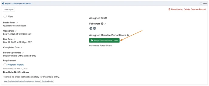 assign grantee portal users button