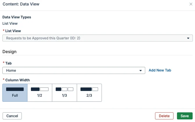 data view modal