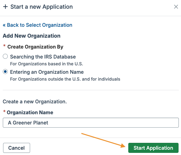 start application button
