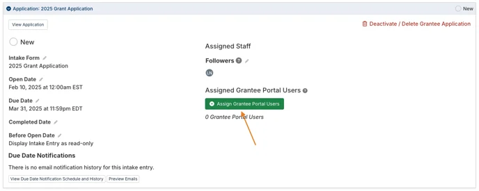 assign grantee portal users button