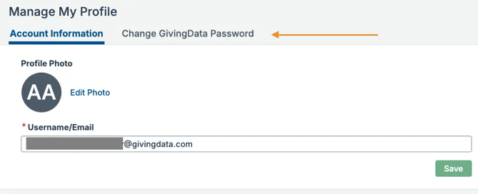 change givingdata password tab