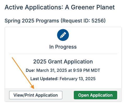 view/print application button