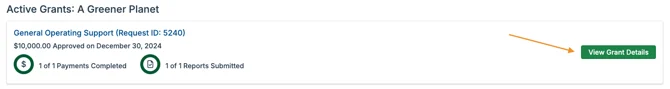 view grant details button