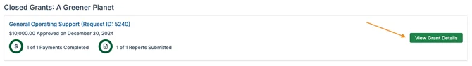 view grant details button
