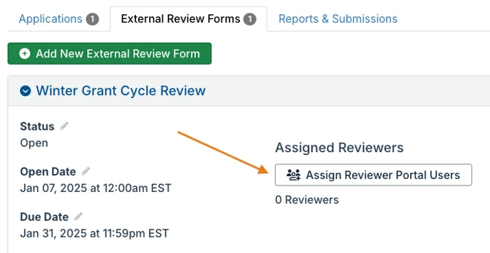 assign reviewer portal users button