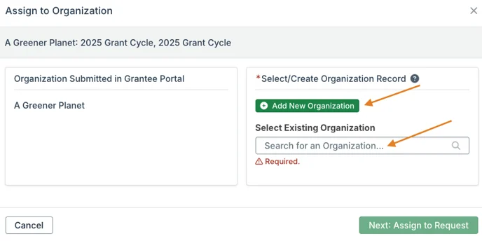 add new organization button