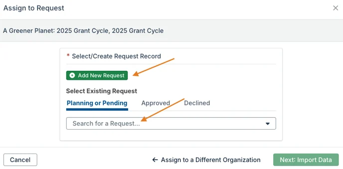 add new request button