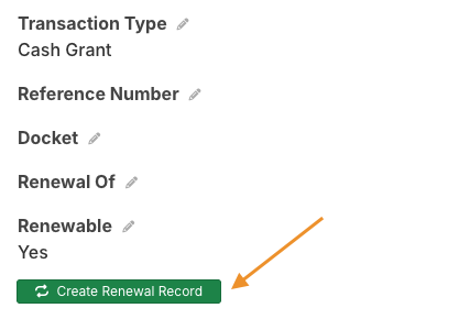 create renewal record button