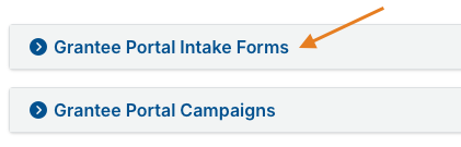 grantee portal intake forms dropdown