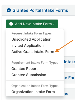 active grant intake form option