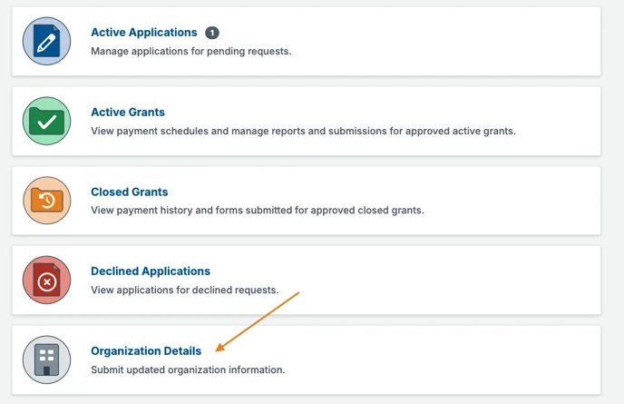 organization details option