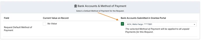 bank account dropdown