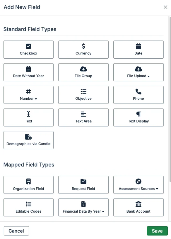 add new field modal