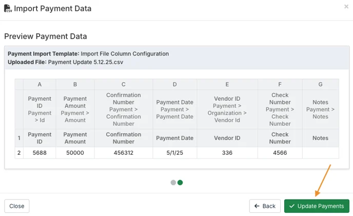 update payments button